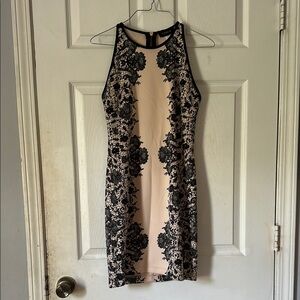 B. Darlin Elegant Black and Cream Lace looking sleevless Dress zip up crew neck